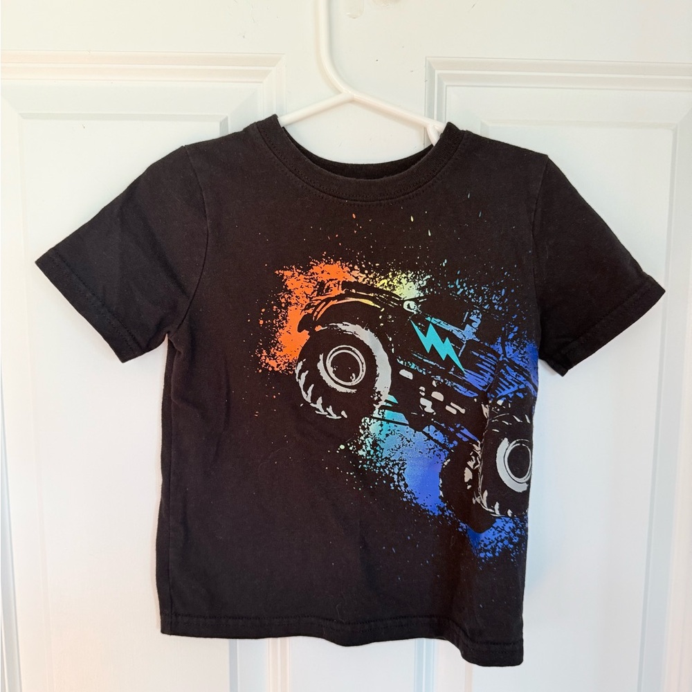 Black Monster Truck Tee with Colorful Splash - Toddler Boy 2t